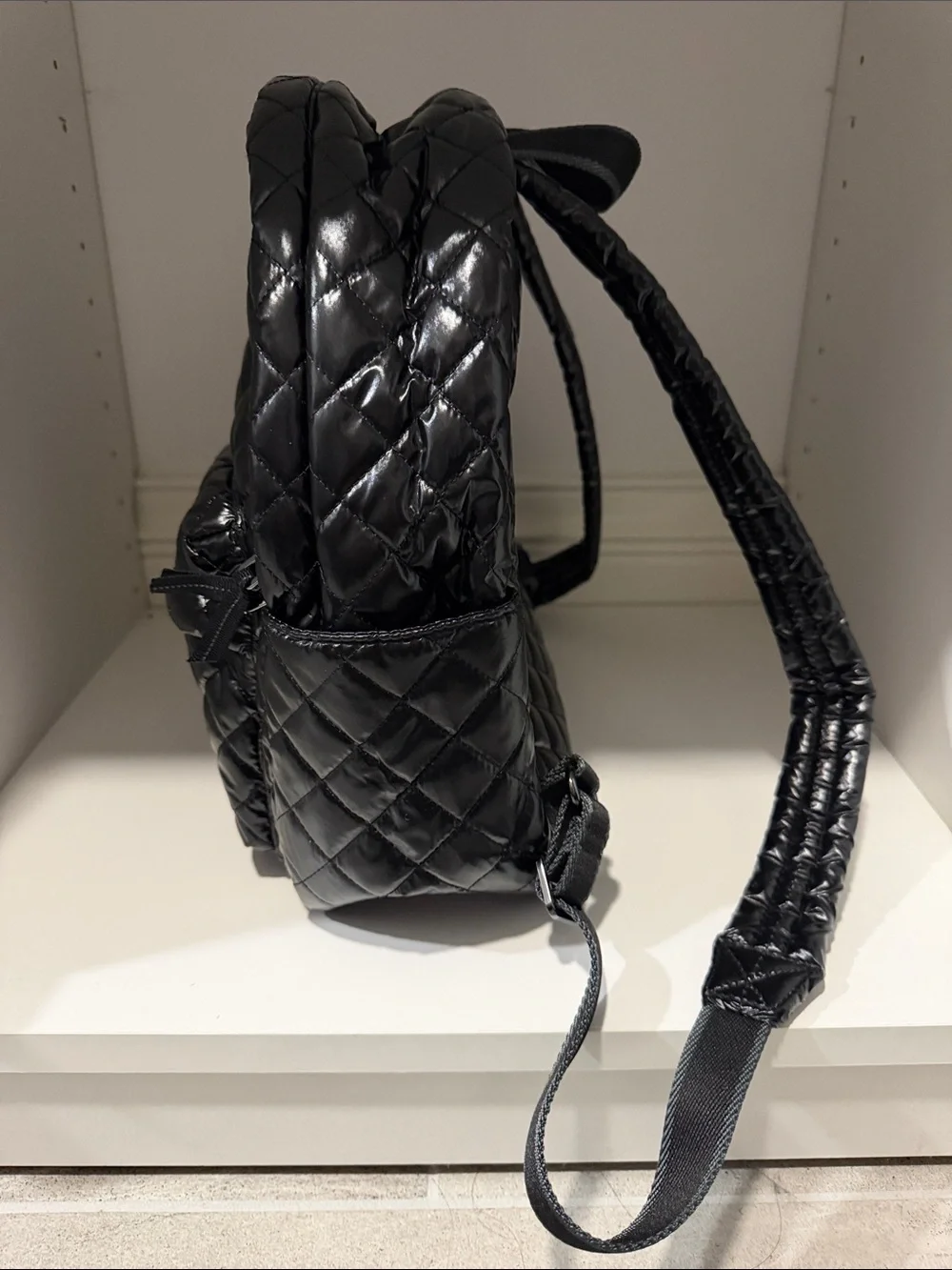 Oliver Thomas Quilted Shiny Black Mini Backpack